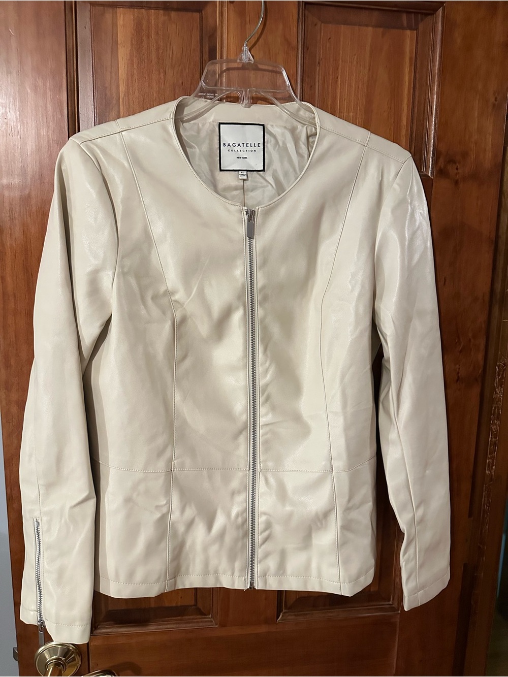 Bagatelle Cream Faux Leather Zip Jacket